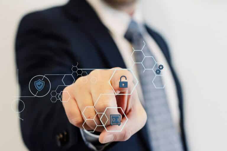 man touching icons representing digital transformation