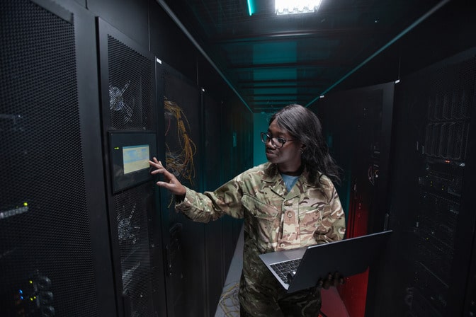 military tech in server room