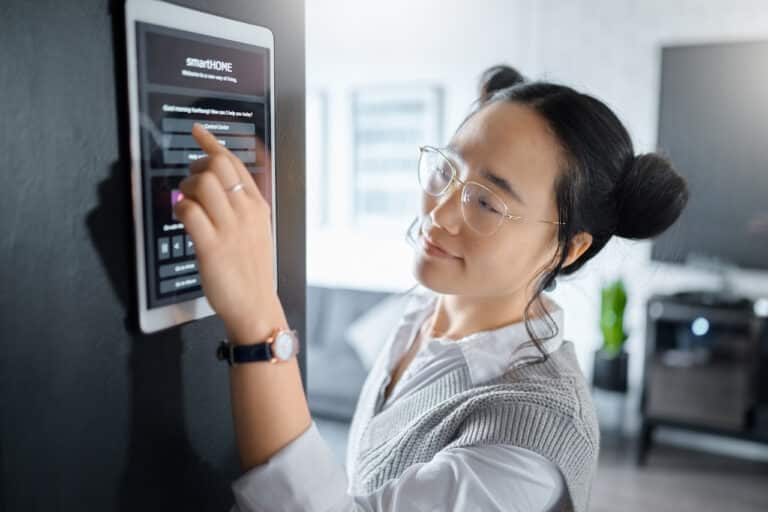 Employee implementing multi-factor authentication to enter the office.