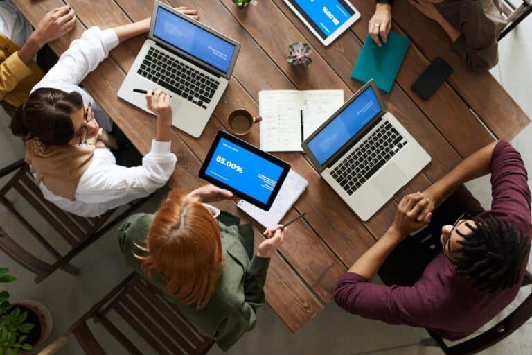 Employees prepping for a cybersecurity audit