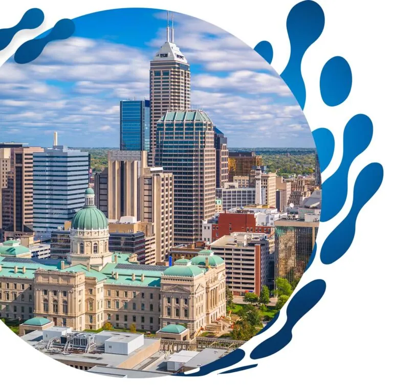 Downtown Indianapolis skyline and the Indiana Statehouse